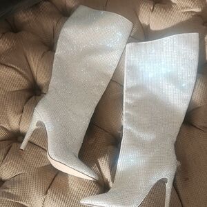 JLO Sparkling White Heeled Boots
